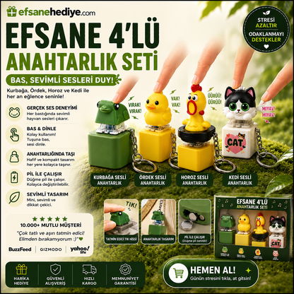 4'lü Sevimli Hayvanlar Sesli Anahtarlık Seti